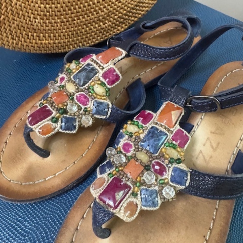 Apepazza navy beaded sandals, size 7